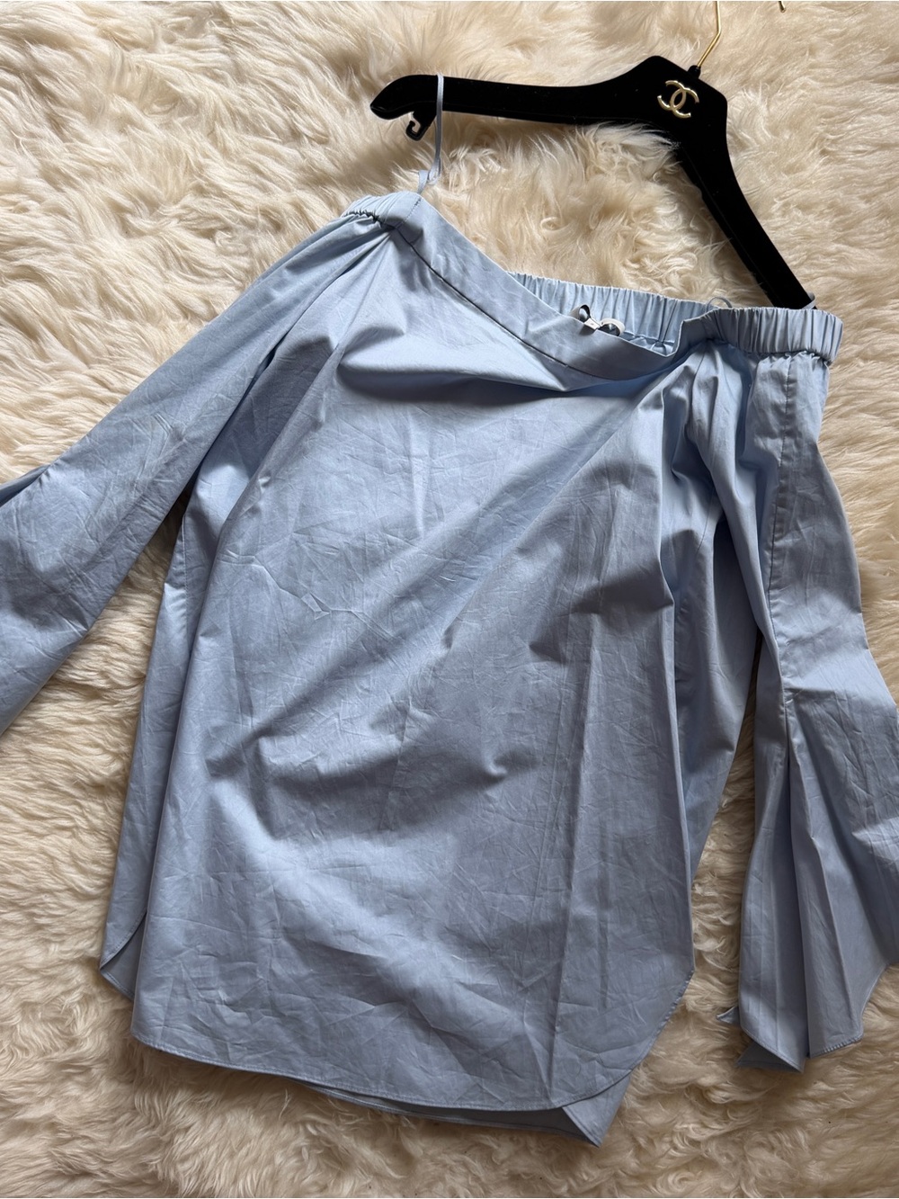 Light Blue Off-Shoulder Bell Sleeve Top - Women